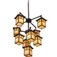 Meyda Lighting Hyde Park 34" 9-Light Craftsman Brown "T" Mission Chandelier With Beige Iridescent Art Shade Glass