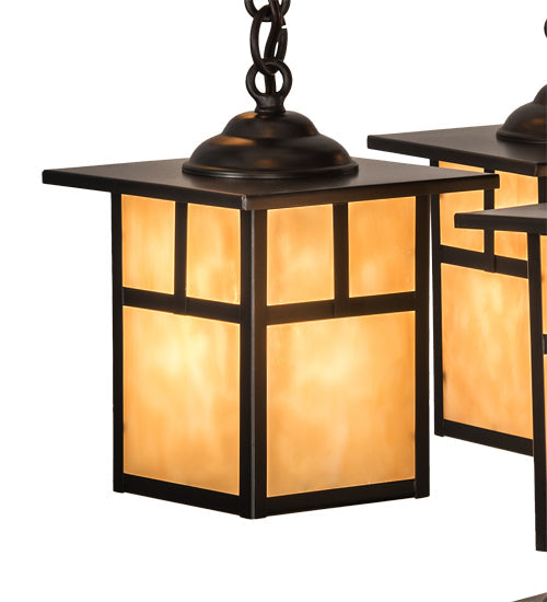 Meyda Lighting Hyde Park 34" 9-Light Craftsman Brown "T" Mission Chandelier With Beige Iridescent Art Shade Glass