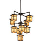 Meyda Lighting Hyde Park 34" 9-Light Craftsman Brown "T" Mission Chandelier With Beige Iridescent Art Shade Glass