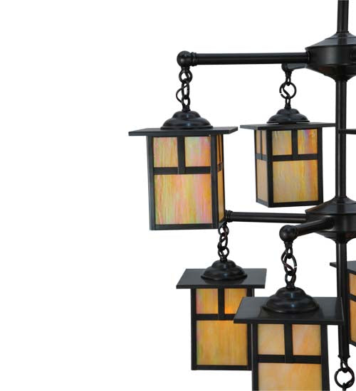 Meyda Lighting Hyde Park 34" 9-Light Craftsman Brown T Mission Chandelier With Beige Iridescent Shade Glass
