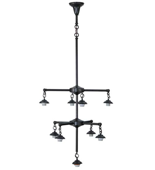 Meyda Lighting Hyde Park 34" 9-Light Craftsman Brown T Mission Chandelier With Beige Iridescent Shade Glass
