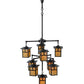 Meyda Lighting Hyde Park 34" 9-Light Craftsman Brown T Mission Chandelier With Beige Iridescent Shade Glass