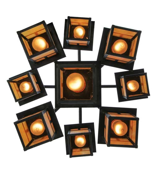 Meyda Lighting Hyde Park 34" 9-Light Craftsman Brown T Mission Chandelier With Beige Iridescent Shade Glass