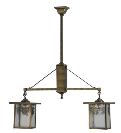Meyda Lighting Hyde Park 36" 2-Light Antique Brass Winter Pine Island Pendant Light With Clear Seeded Shade Glass