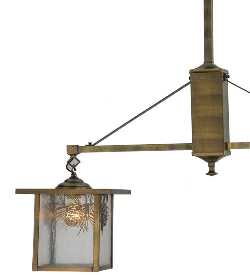 Meyda Lighting Hyde Park 36" 2-Light Antique Brass Winter Pine Island Pendant Light With Clear Seeded Shade Glass
