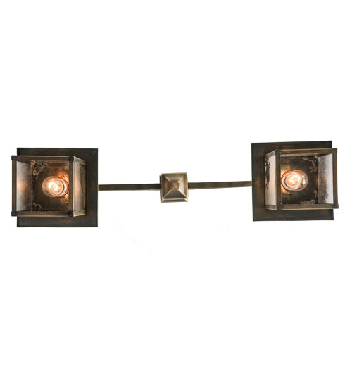 Meyda Lighting Hyde Park 36" 2-Light Antique Brass Winter Pine Island Pendant Light With Clear Seeded Shade Glass