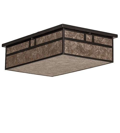 Meyda Lighting Hyde Park 36" 4-Light Craftsman Brown Double Bar Mission Island Flush Mount Light With Silver Mica Shade Glass