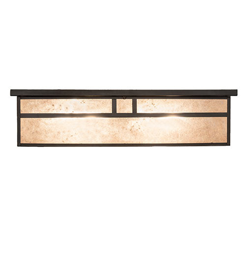 Meyda Lighting Hyde Park 36" 4-Light Craftsman Brown Double Bar Mission Island Flush Mount Light With Silver Mica Shade Glass