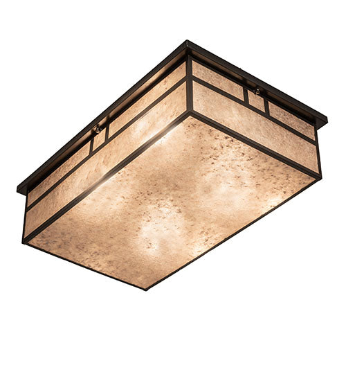 Meyda Lighting Hyde Park 36" 4-Light Craftsman Brown Double Bar Mission Island Flush Mount Light With Silver Mica Shade Glass