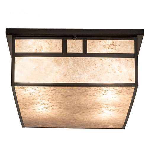 Meyda Lighting Hyde Park 36" 4-Light Craftsman Brown Double Bar Mission Island Flush Mount Light With Silver Mica Shade Glass