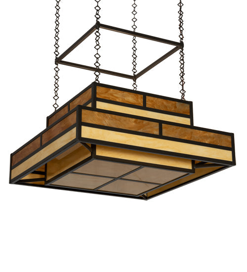 Meyda Lighting Hyde Park 36"Sq 8-Light Timeless Bronze "T" Mission Pendant Light With Ambra Siena Idalight & Tawnyrock Idalight Shade