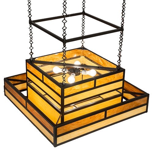 Meyda Lighting Hyde Park 36"Sq 8-Light Timeless Bronze "T" Mission Pendant Light With Ambra Siena Idalight & Tawnyrock Idalight Shade