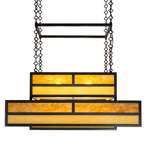 Meyda Lighting Hyde Park 36"Sq 8-Light Timeless Bronze "T" Mission Pendant Light With Ambra Siena Idalight & Tawnyrock Idalight Shade