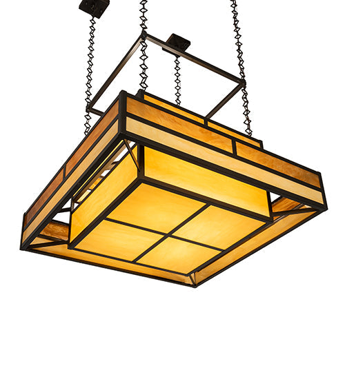 Meyda Lighting Hyde Park 36"Sq 8-Light Timeless Bronze "T" Mission Pendant Light With Ambra Siena Idalight & Tawnyrock Idalight Shade