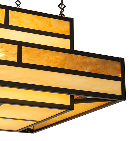 Meyda Lighting Hyde Park 36"Sq 8-Light Timeless Bronze "T" Mission Pendant Light With Ambra Siena Idalight & Tawnyrock Idalight Shade