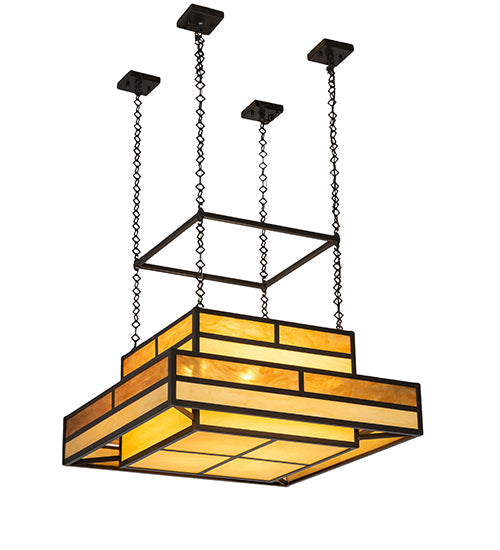 Meyda Lighting Hyde Park 36"Sq 8-Light Timeless Bronze "T" Mission Pendant Light With Ambra Siena Idalight & Tawnyrock Idalight Shade