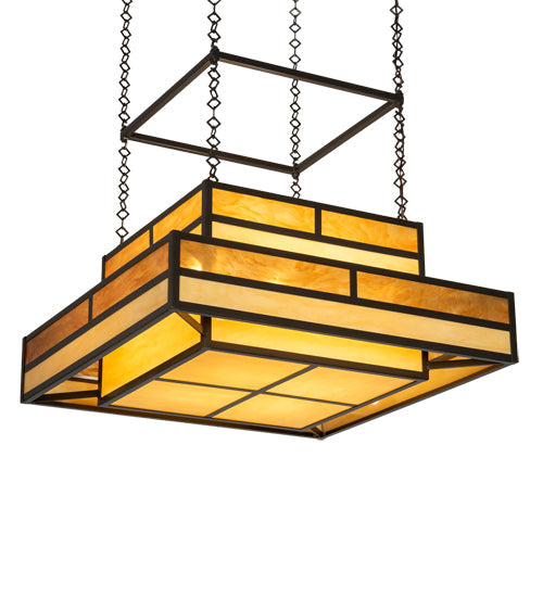 Meyda Lighting Hyde Park 36"Sq 8-Light Timeless Bronze "T" Mission Pendant Light With Ambra Siena Idalight & Tawnyrock Idalight Shade