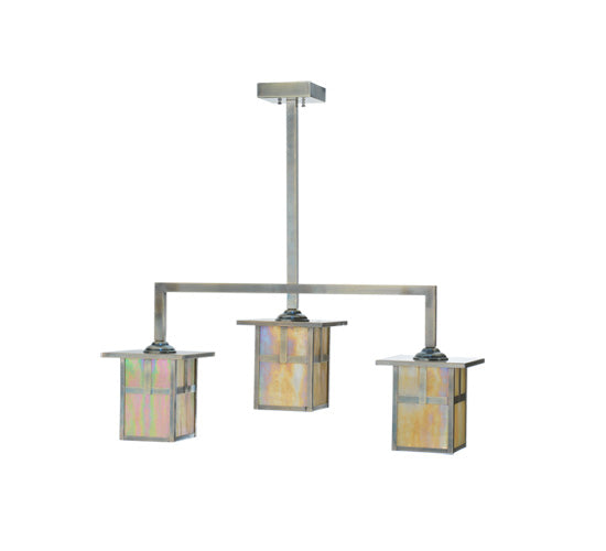 Meyda Lighting Hyde Park 38" 3-Light Antique Copper T Mission Island Pendant Light With Iridescent Shade Glass