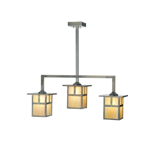 Meyda Lighting Hyde Park 38" 3-Light Antique Copper T Mission Island Pendant Light With Iridescent Shade Glass