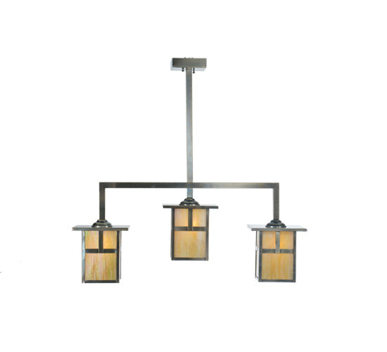 Meyda Lighting Hyde Park 38" 3-Light Antique Copper T Mission Island Pendant Light With Iridescent Shade Glass