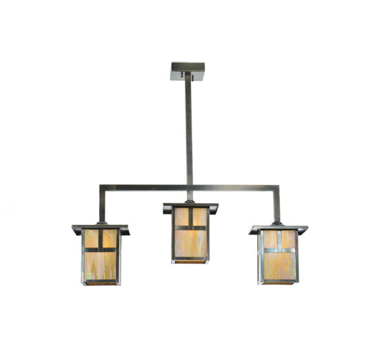 Meyda Lighting Hyde Park 38" 3-Light Antique Copper T Mission Island Pendant Light With Iridescent Shade Glass