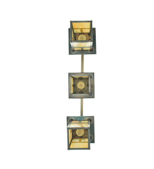 Meyda Lighting Hyde Park 38" 3-Light Antique Copper T Mission Island Pendant Light With Iridescent Shade Glass