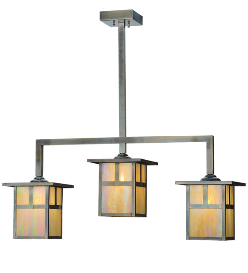 Meyda Lighting Hyde Park 38" 3-Light Antique Copper T Mission Island Pendant Light With Iridescent Shade Glass