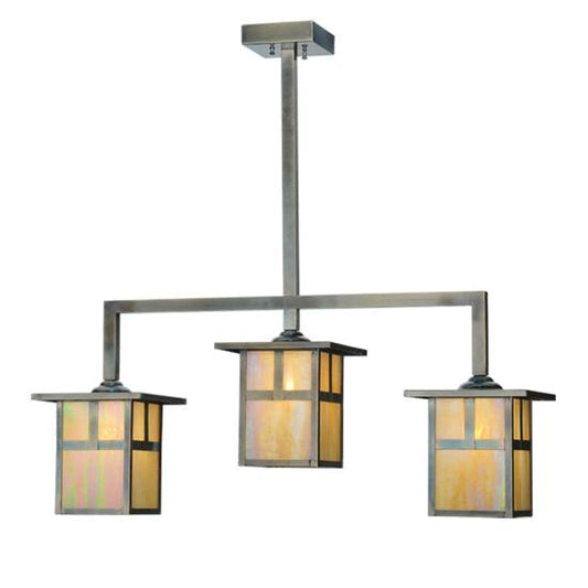 Meyda Lighting Hyde Park 38" 3-Light Antique Copper T Mission Island Pendant Light With Iridescent Shade Glass