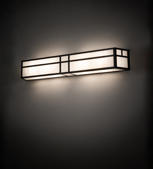 Meyda Lighting Hyde Park 38" 4-Light Craftsman Brown Double T Mission Vanity Light With White Art Shade Glass