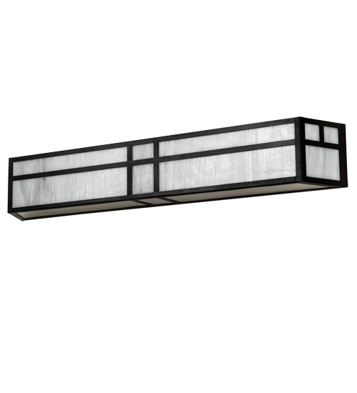 Meyda Lighting Hyde Park 38" 4-Light Craftsman Brown Double T Mission Vanity Light With White Art Shade Glass