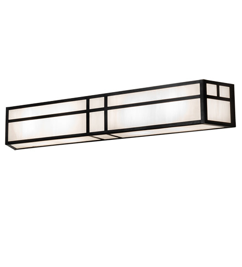Meyda Lighting Hyde Park 38" 4-Light Craftsman Brown Double T Mission Vanity Light With White Art Shade Glass