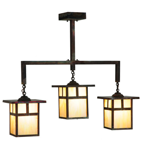 Meyda Lighting Hyde Park 39" 3-Light Vintage Copper T Mission Island Pendant Light With Iridescent Shade Glass