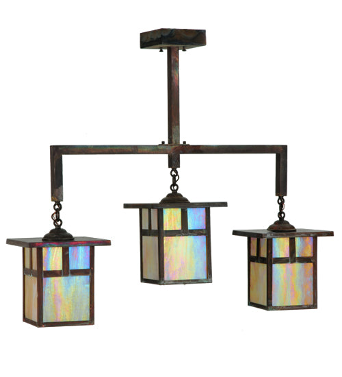 Meyda Lighting Hyde Park 39" 3-Light Vintage Copper T Mission Island Pendant Light With Iridescent Shade Glass