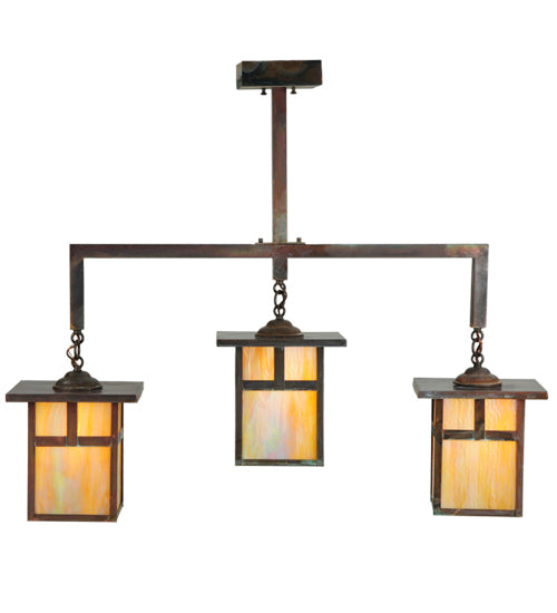 Meyda Lighting Hyde Park 39" 3-Light Vintage Copper T Mission Island Pendant Light With Iridescent Shade Glass