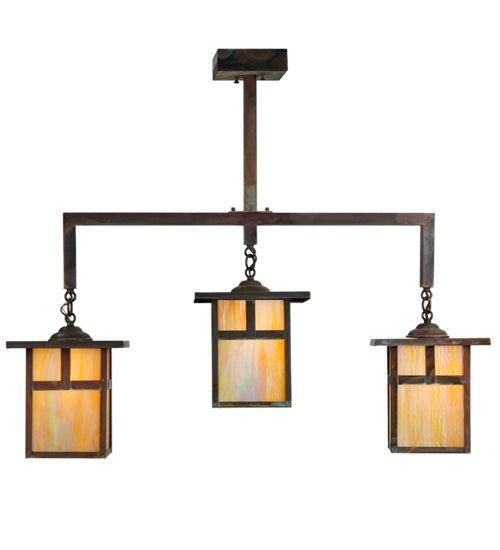 Meyda Lighting Hyde Park 39" 3-Light Vintage Copper T Mission Island Pendant Light With Iridescent Shade Glass