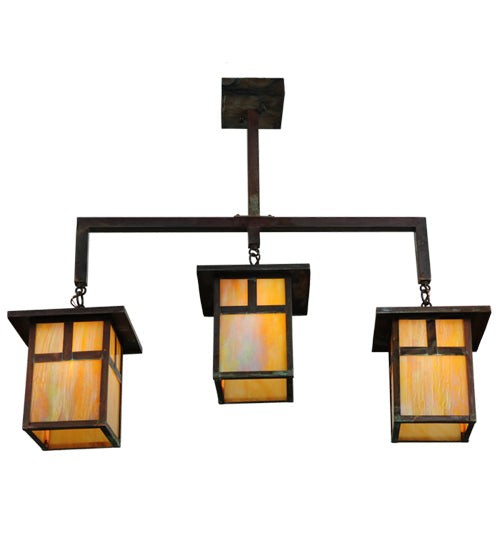Meyda Lighting Hyde Park 39" 3-Light Vintage Copper T Mission Island Pendant Light With Iridescent Shade Glass