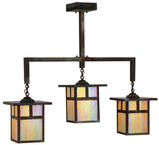 Meyda Lighting Hyde Park 39" 3-Light Vintage Copper T Mission Island Pendant Light With Iridescent Shade Glass