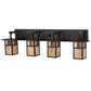 Meyda Lighting Hyde Park 39" 4-Light Craftsman Brown "T" Mission Vanity Light With Beige Iridescent And Amber Mica Shade Glass