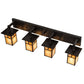 Meyda Lighting Hyde Park 39" 4-Light Craftsman Brown "T" Mission Vanity Light With Beige Iridescent And Amber Mica Shade Glass