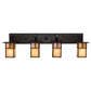 Meyda Lighting Hyde Park 39" 4-Light Craftsman Brown "T" Mission Vanity Light With Beige Iridescent And Amber Mica Shade Glass