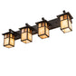 Meyda Lighting Hyde Park 39" 4-Light Craftsman Brown "T" Mission Vanity Light With Beige Iridescent And Amber Mica Shade Glass