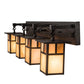 Meyda Lighting Hyde Park 39" 4-Light Craftsman Brown "T" Mission Vanity Light With Beige Iridescent And Amber Mica Shade Glass