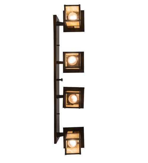 Meyda Lighting Hyde Park 39" 4-Light Craftsman Brown "T" Mission Vanity Light With Beige Iridescent And Amber Mica Shade Glass