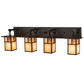 Meyda Lighting Hyde Park 39" 4-Light Craftsman Brown "T" Mission Vanity Light With Beige Iridescent And Amber Mica Shade Glass