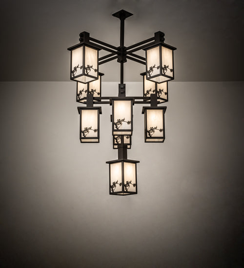 Meyda Lighting Hyde Park 40" 9-Light Oil Rubbed Bronze Apple Branch Chandelier With Fleshtone Idalight Shade