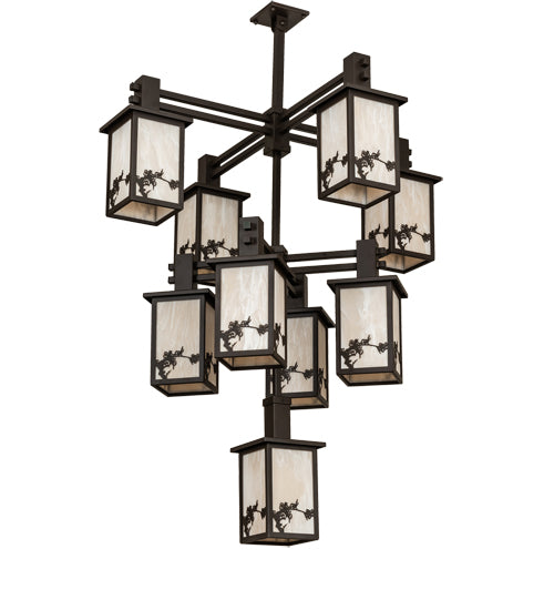 Meyda Lighting Hyde Park 40" 9-Light Oil Rubbed Bronze Apple Branch Chandelier With Fleshtone Idalight Shade