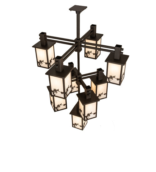 Meyda Lighting Hyde Park 40" 9-Light Oil Rubbed Bronze Apple Branch Chandelier With Fleshtone Idalight Shade