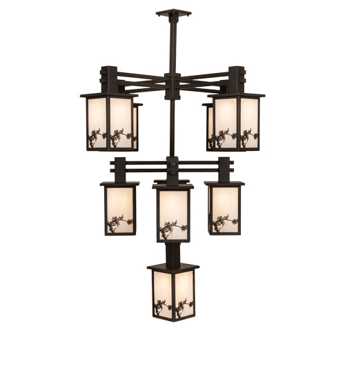 Meyda Lighting Hyde Park 40" 9-Light Oil Rubbed Bronze Apple Branch Chandelier With Fleshtone Idalight Shade