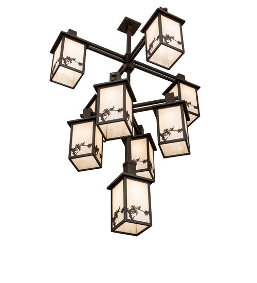 Meyda Lighting Hyde Park 40" 9-Light Oil Rubbed Bronze Apple Branch Chandelier With Fleshtone Idalight Shade