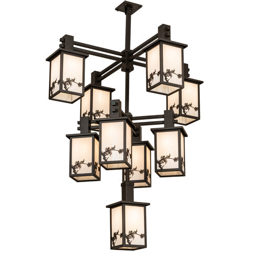 Meyda Lighting Hyde Park 40" 9-Light Oil Rubbed Bronze Apple Branch Chandelier With Fleshtone Idalight Shade